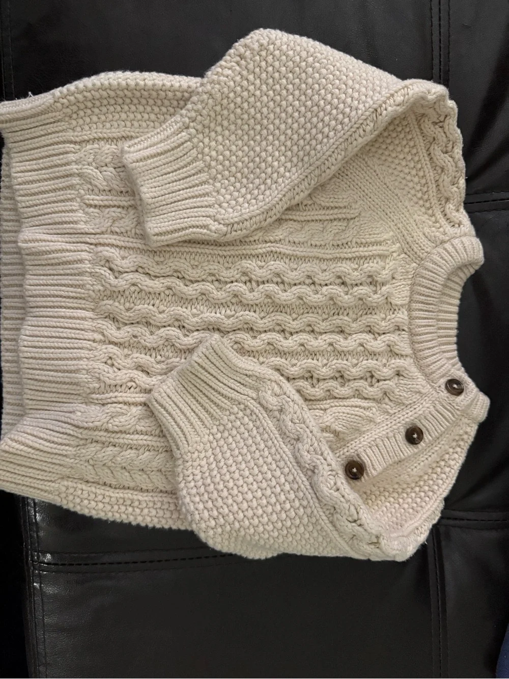 GAP Cream Cable-Knit Button Shoulder Sweater- 18-24 months